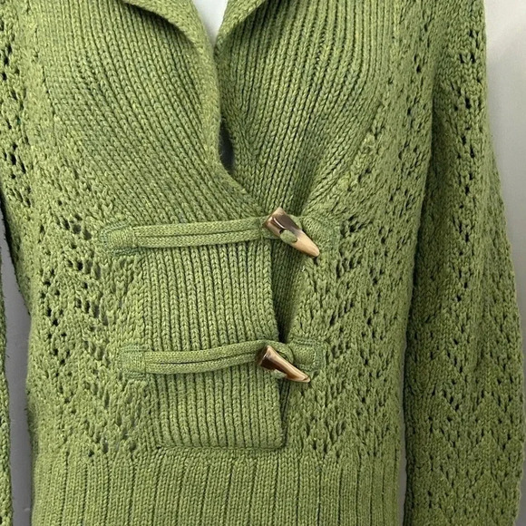 Women’s Medium Green Toggle Sweater Lambswool/Angora Rabbit Blend Luxury Cozy - Picture 9 of 14